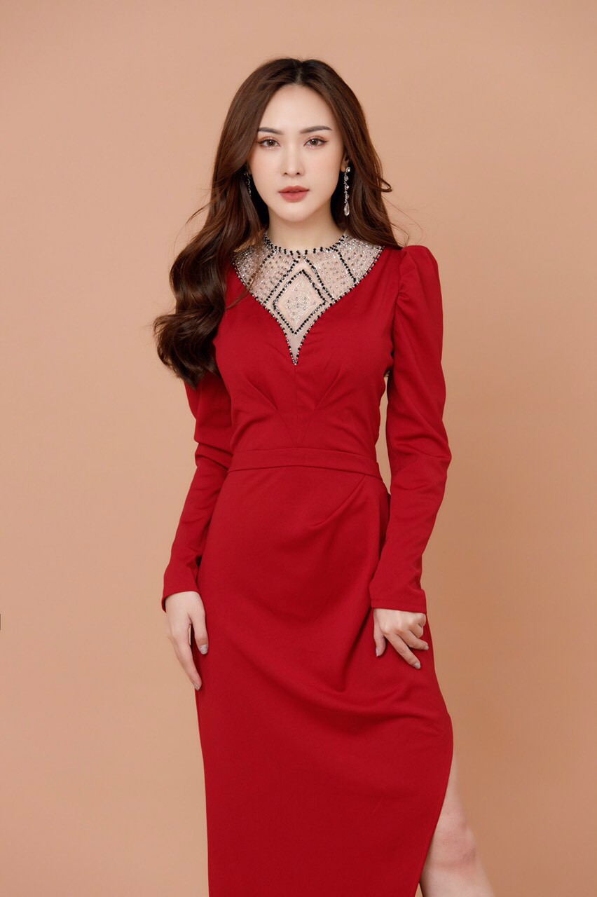 Đầm Dạ Hôi Đính Pha Lê HÌnh Thoi D655